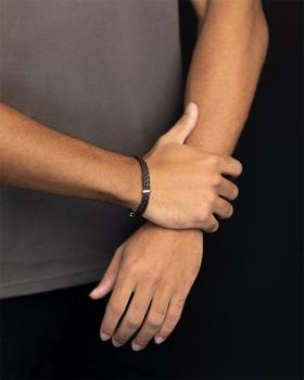 Preview: Doppeltes Armband aus braunem italienischem Nappaleder mit versilberter Oberfläche - Duo Brown